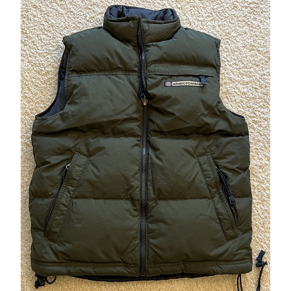 Abercrombie & Fitch Reversible Puffer Vest Duck Down Green Navy Blue Mens M